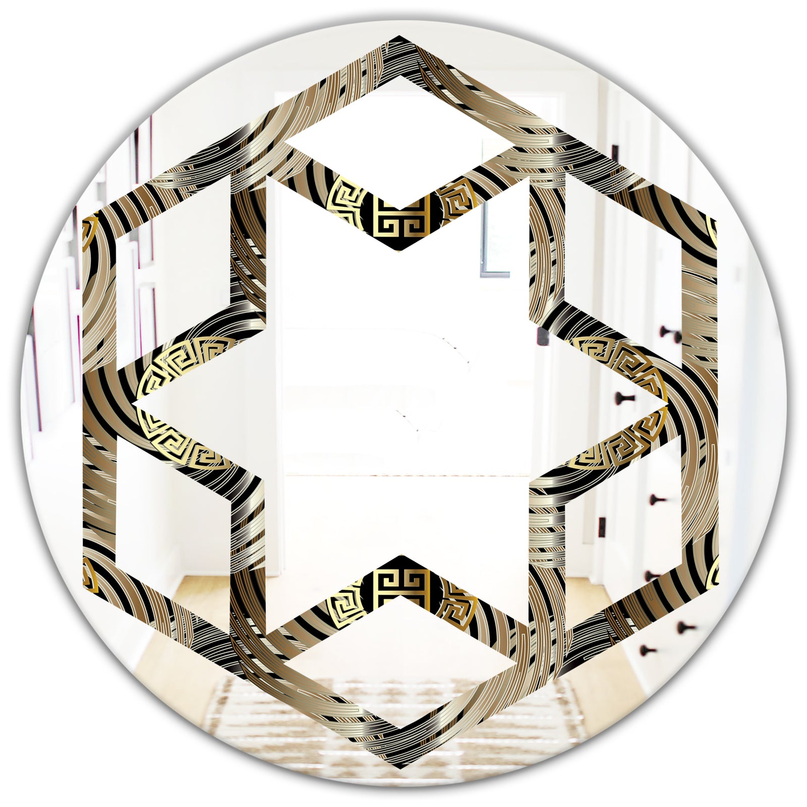 Circular Geometric Retro Abstract I - Modern Round or Oval Wall Mirror - Hexagon Star