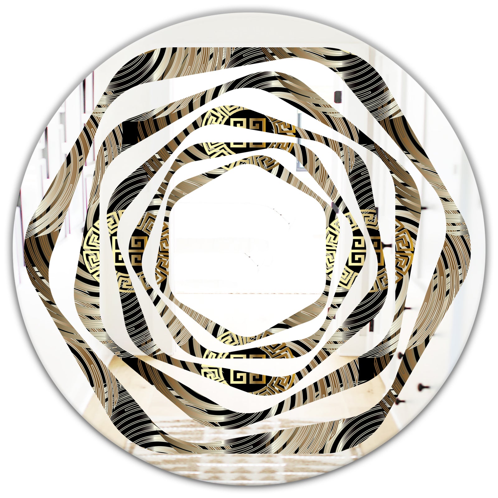 Circular Geometric Retro Abstract I - Modern Round or Oval Wall Mirror - Whirl