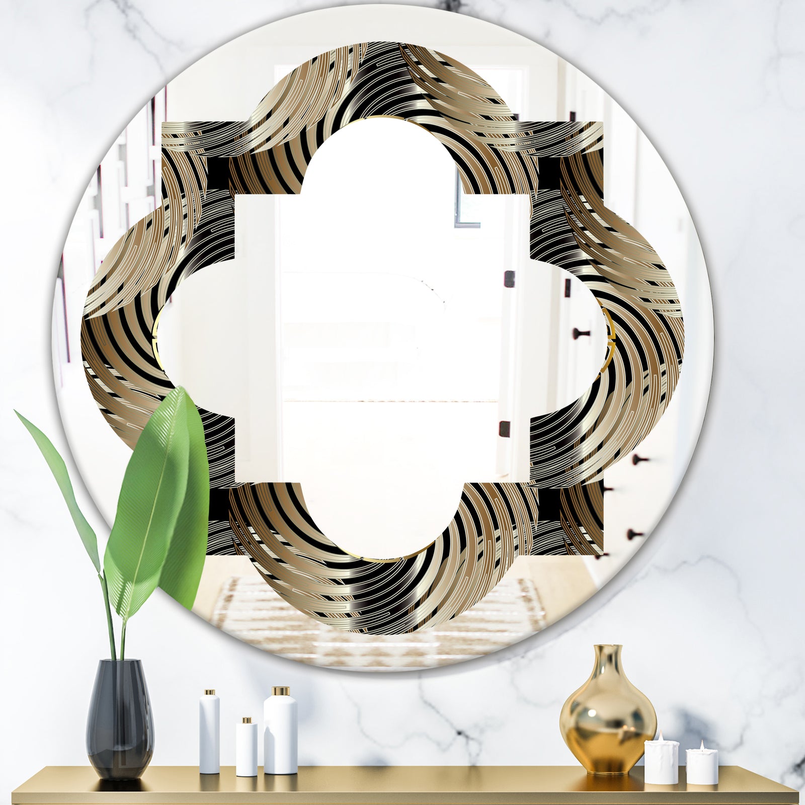 Circular Geometric Retro Abstract I - Modern Round or Oval Wall Mirror - Quatrefoil