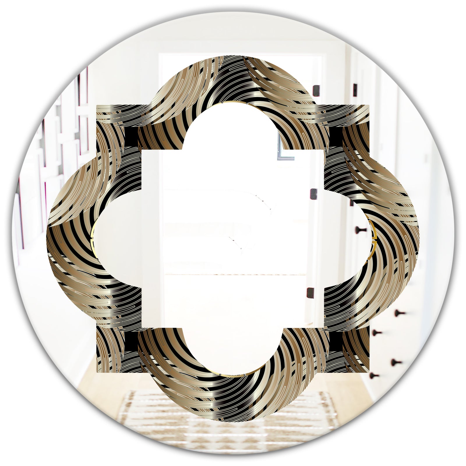 Circular Geometric Retro Abstract I - Modern Round or Oval Wall Mirror - Quatrefoil