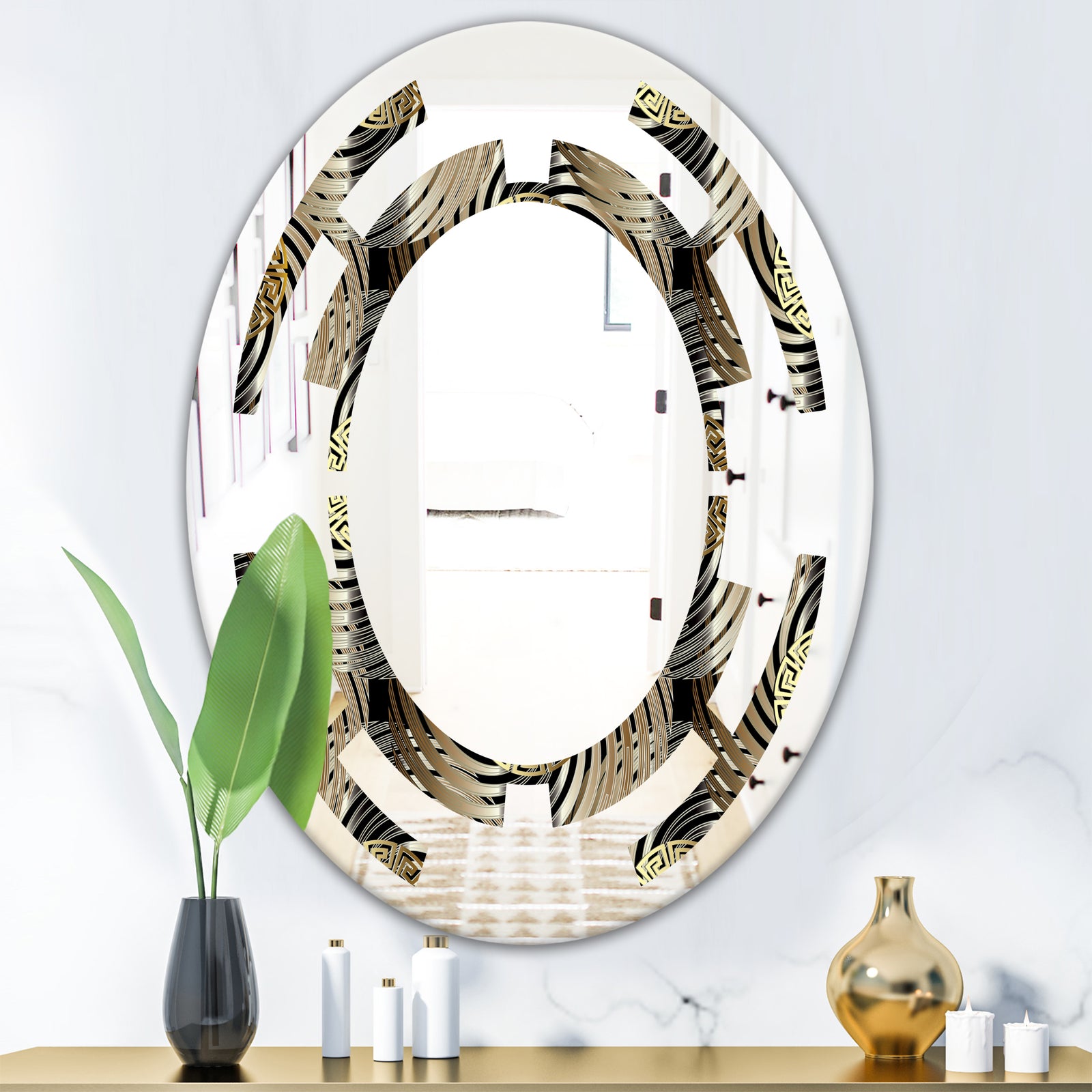Circular Geometric Retro Abstract I - Modern Round or Oval Wall Mirror - Space