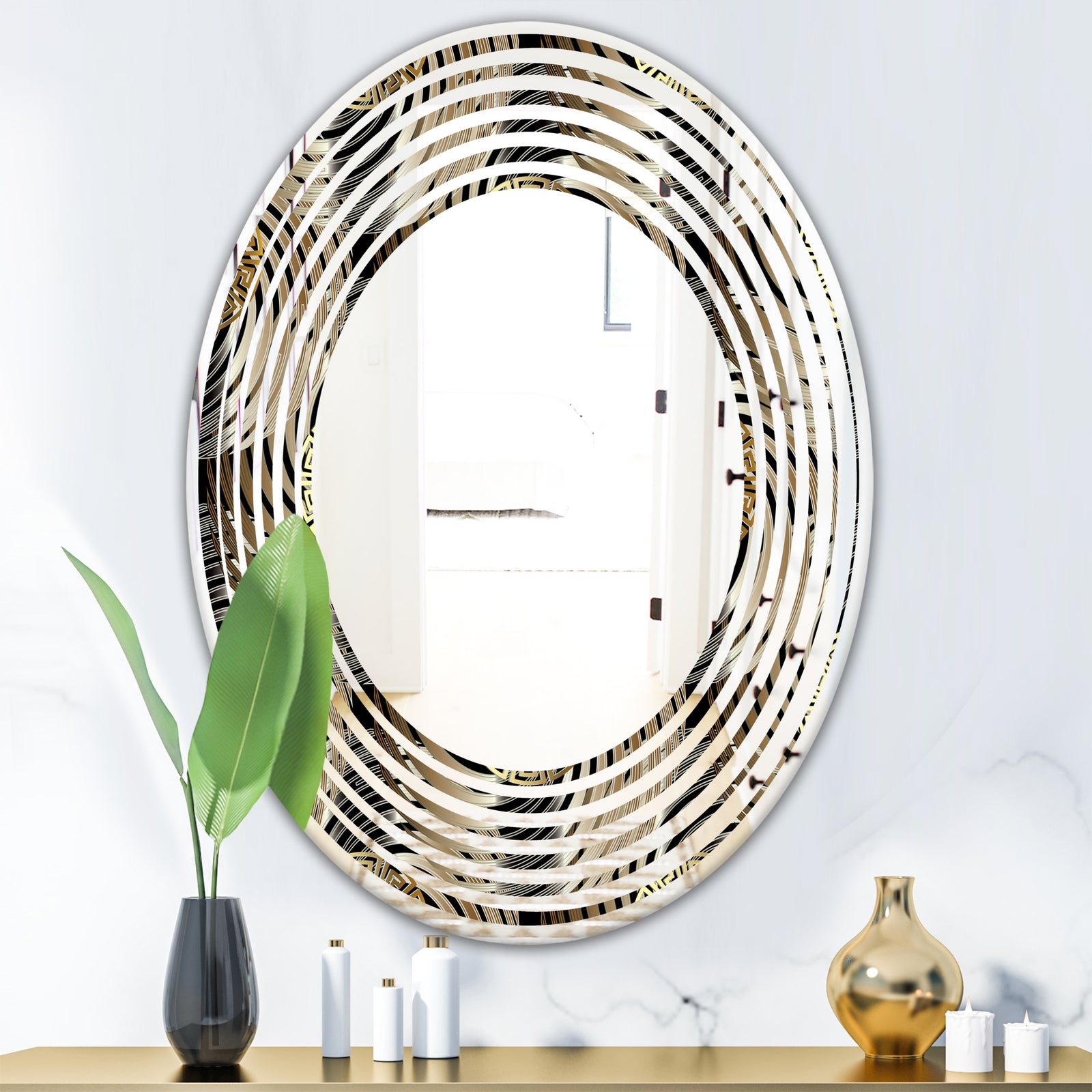 Circular Geometric Retro Abstract I - Modern Round or Oval Wall Mirror - Wave
