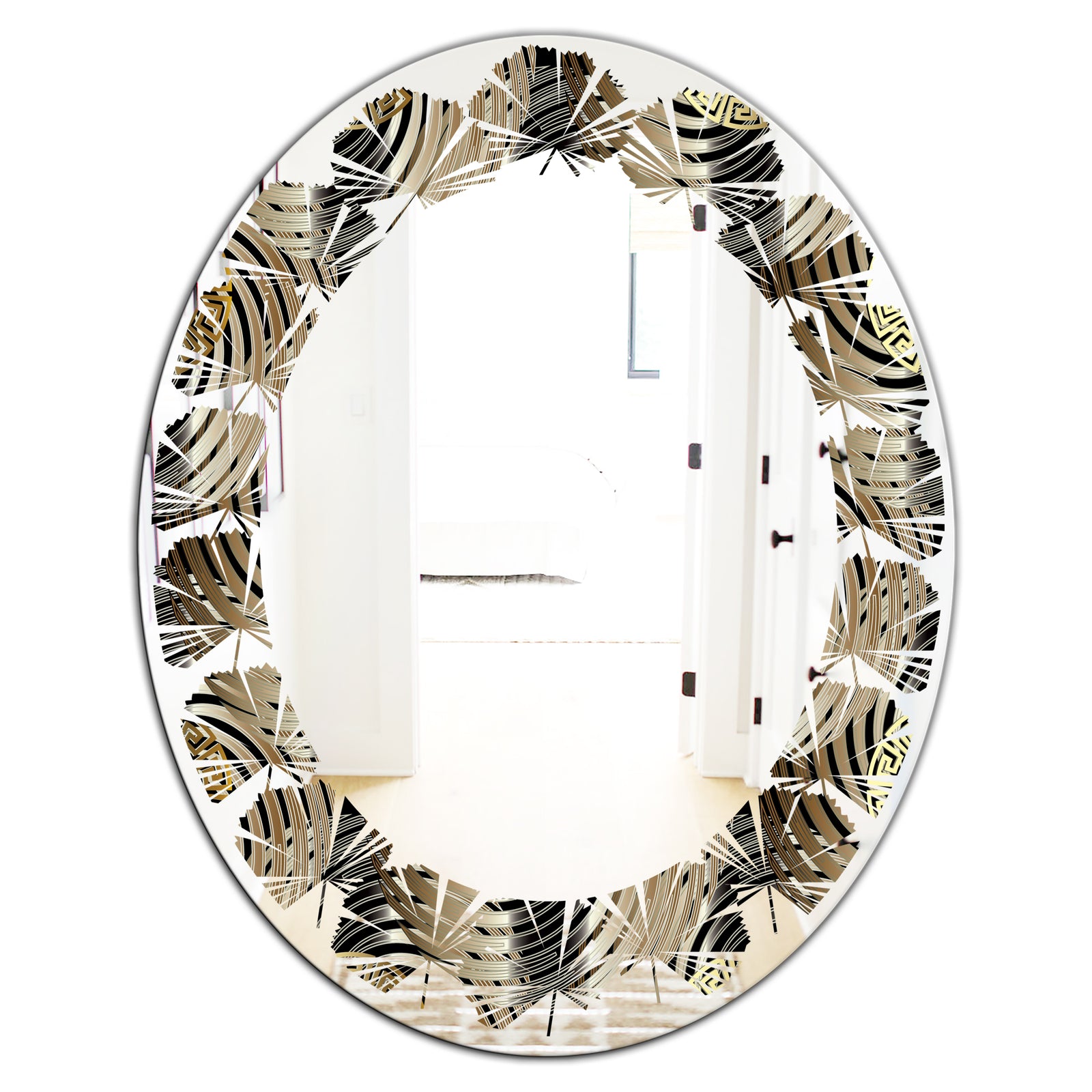Circular Geometric Retro Abstract I - Modern Round or Oval Wall Mirror - Leaves