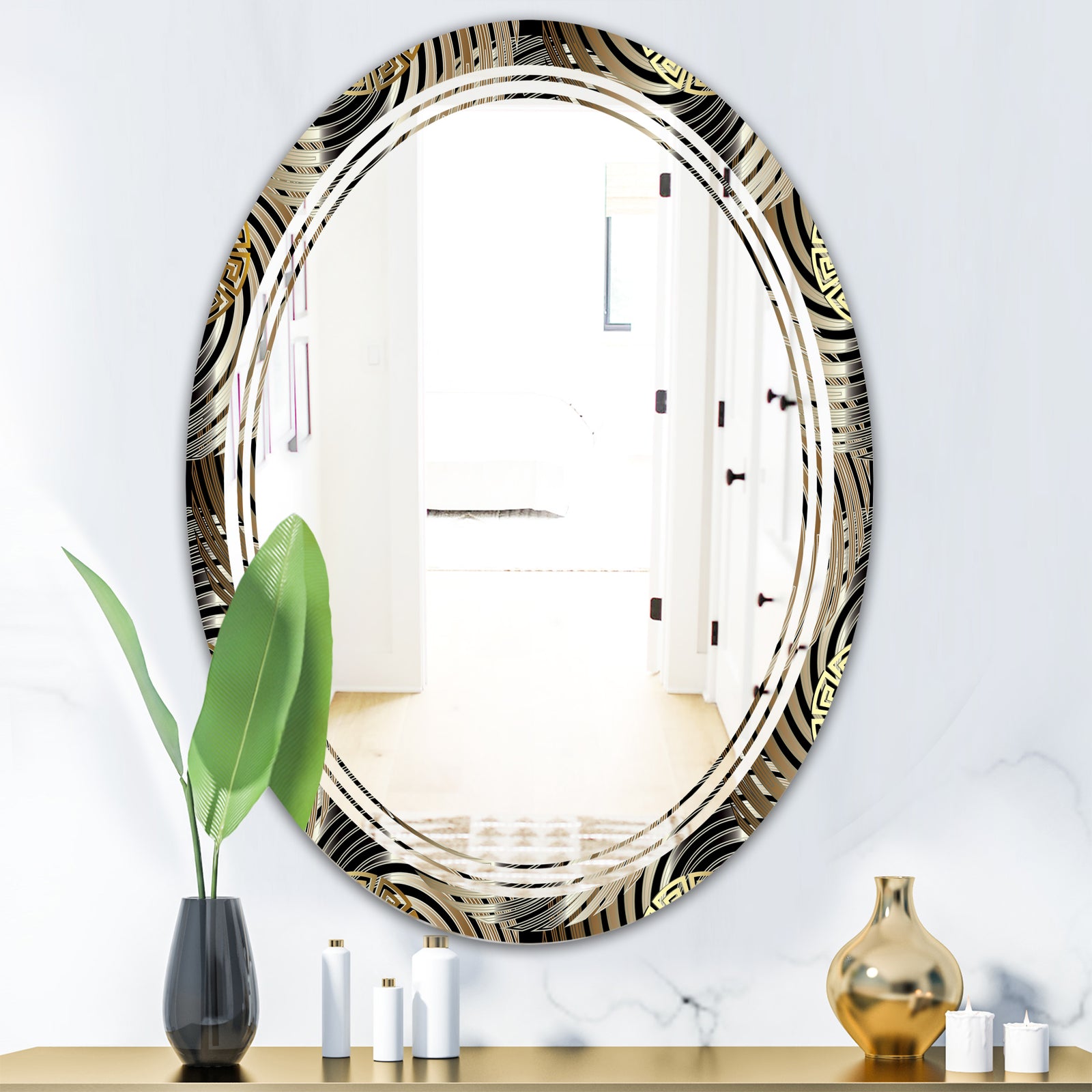 Circular Geometric Retro Abstract I - Modern Round or Oval Wall Mirror - Triple C
