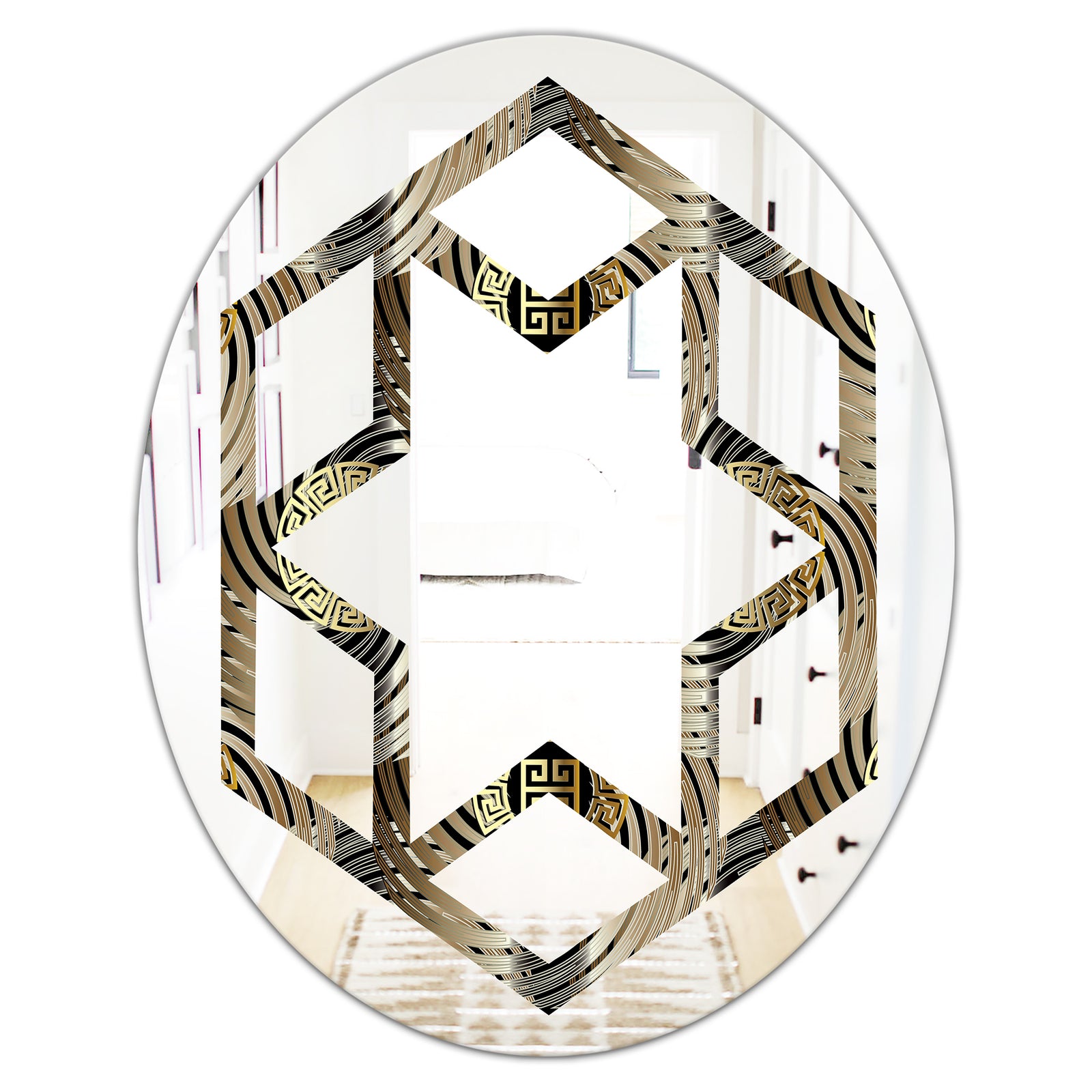 Circular Geometric Retro Abstract I - Modern Round or Oval Wall Mirror - Hexagon Star
