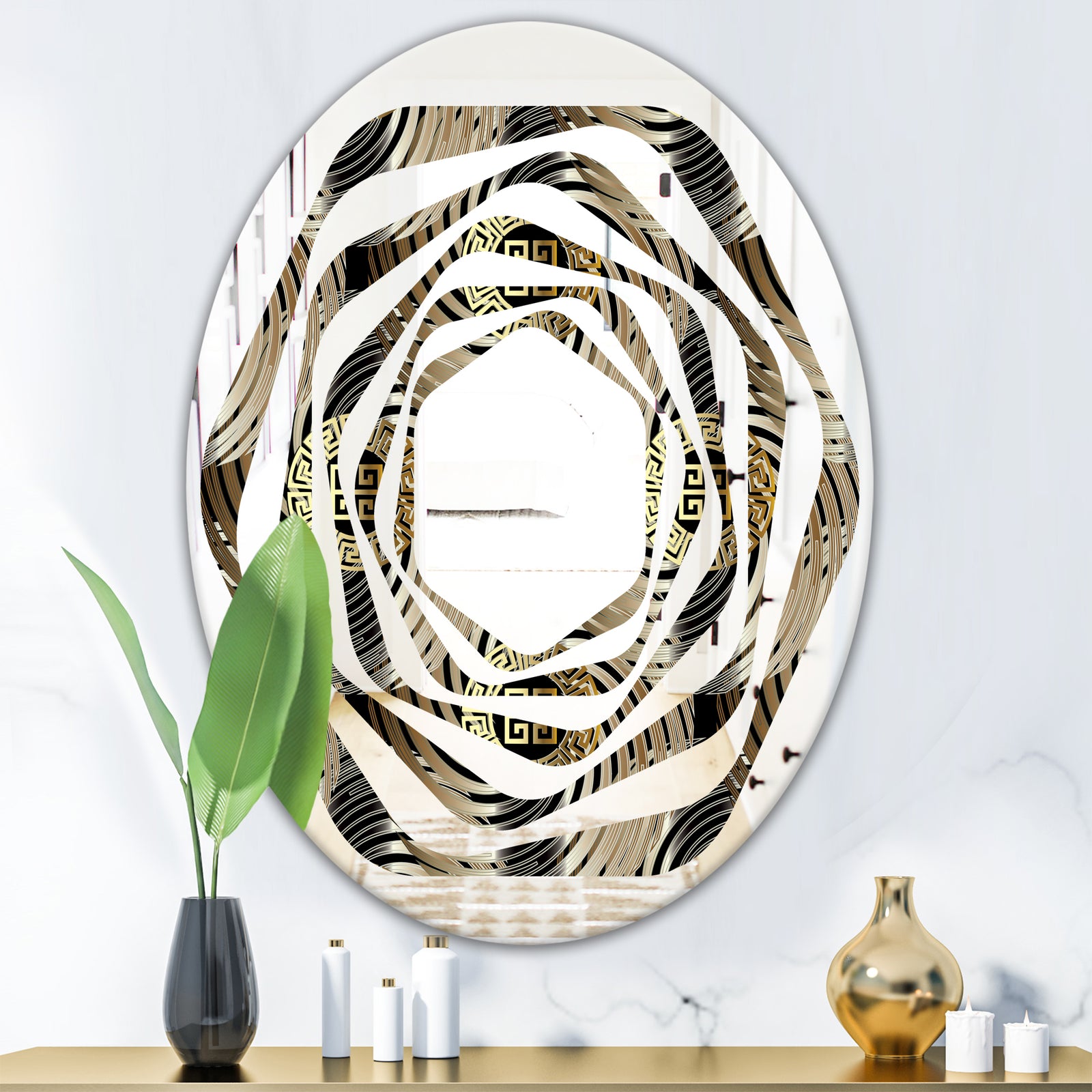 Circular Geometric Retro Abstract I - Modern Round or Oval Wall Mirror - Whirl