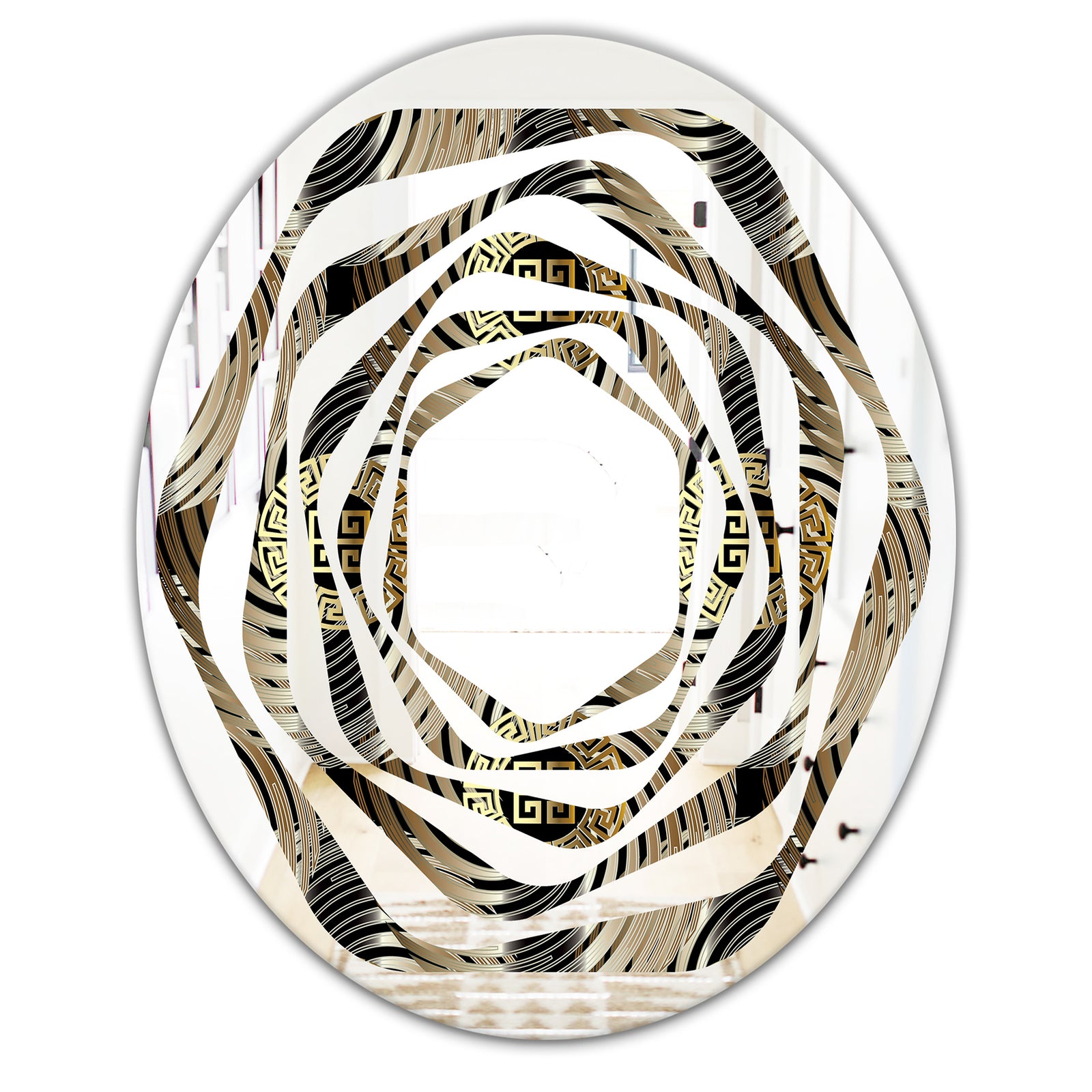 Circular Geometric Retro Abstract I - Modern Round or Oval Wall Mirror - Whirl