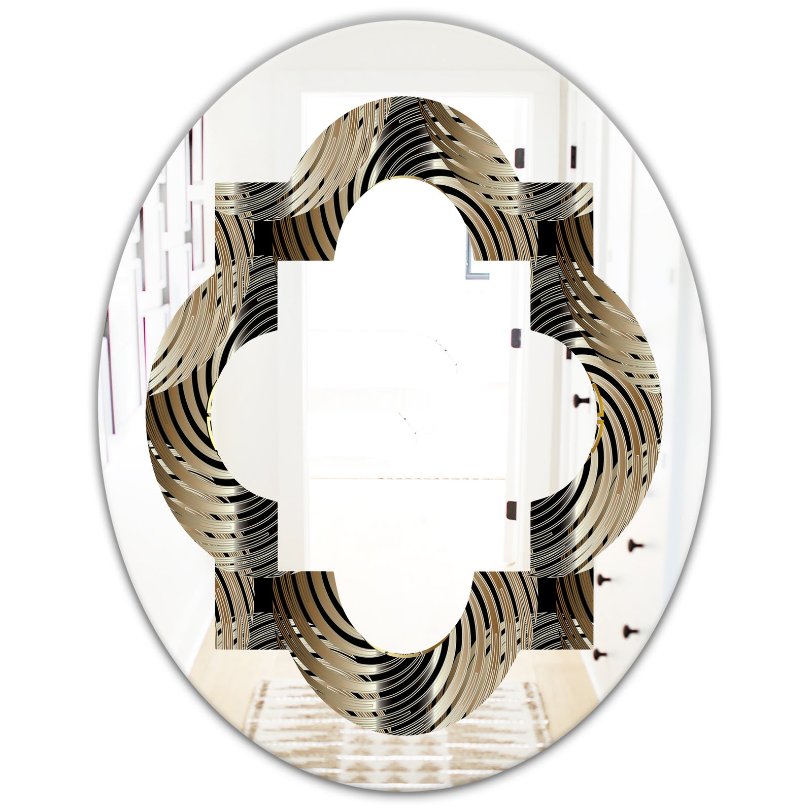 Circular Geometric Retro Abstract I - Modern Round or Oval Wall Mirror - Quatrefoil