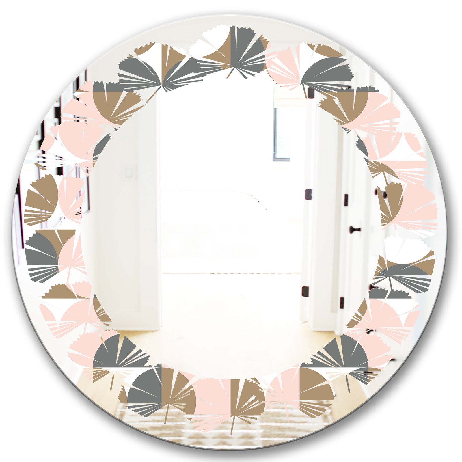 Retro Circular Pattern IV - Modern Round or Oval Wall Mirror - Leaves