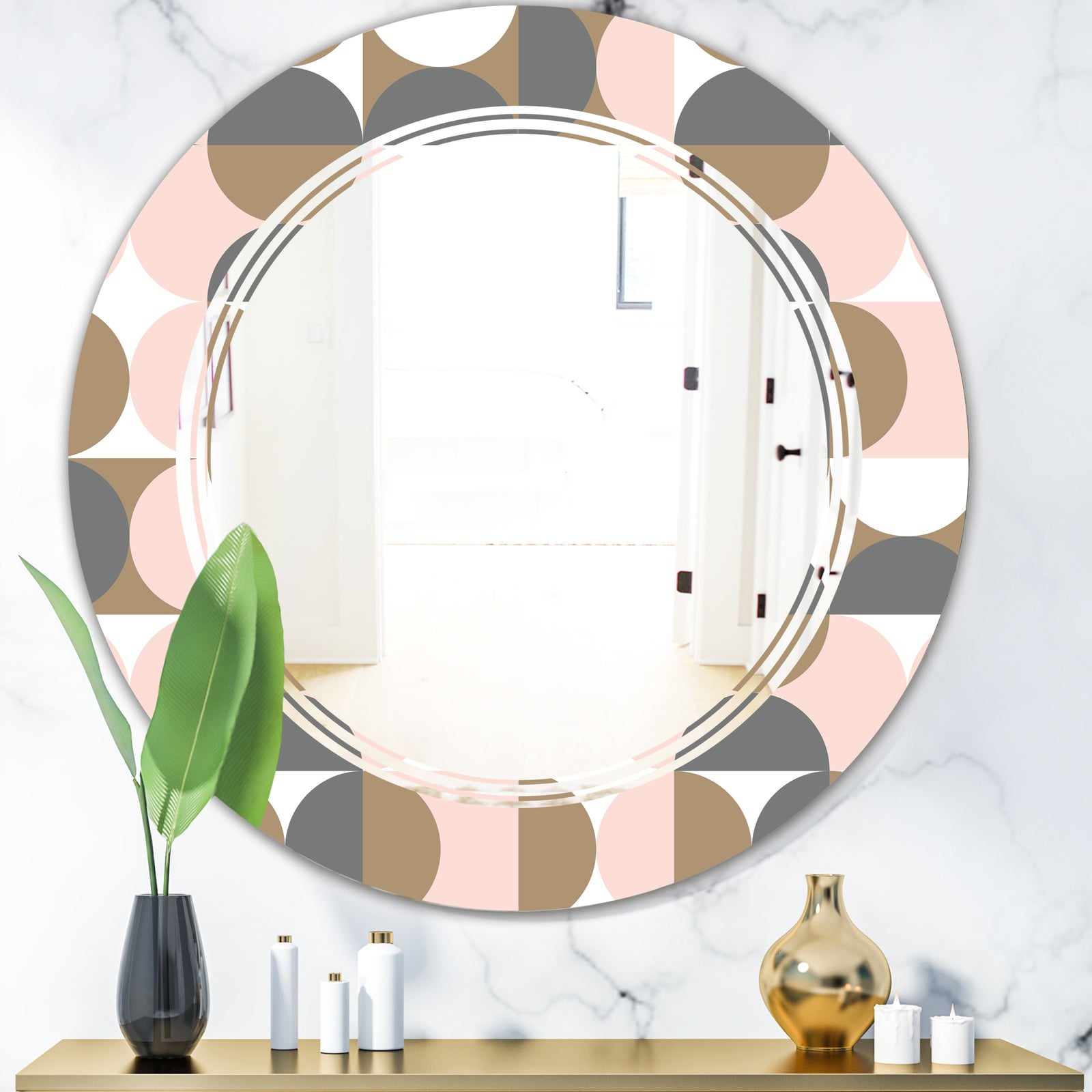 Retro Circular Pattern IV - Modern Round or Oval Wall Mirror - Triple C