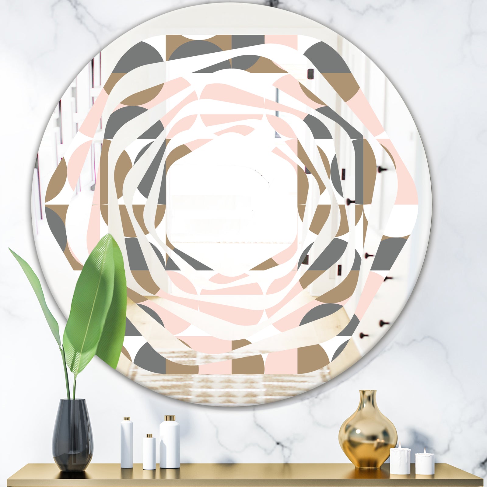 Retro Circular Pattern IV - Modern Round or Oval Wall Mirror - Whirl