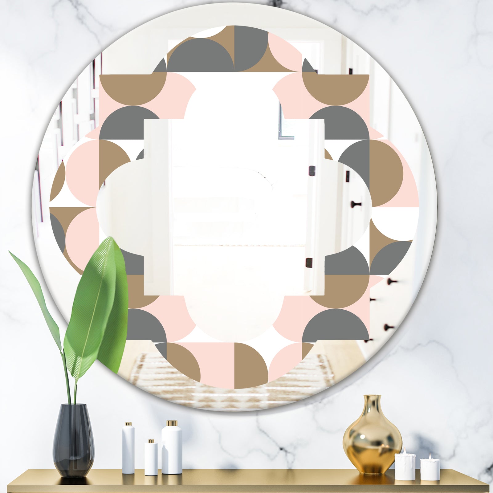 Retro Circular Pattern IV - Modern Round or Oval Wall Mirror - Quatrefoil