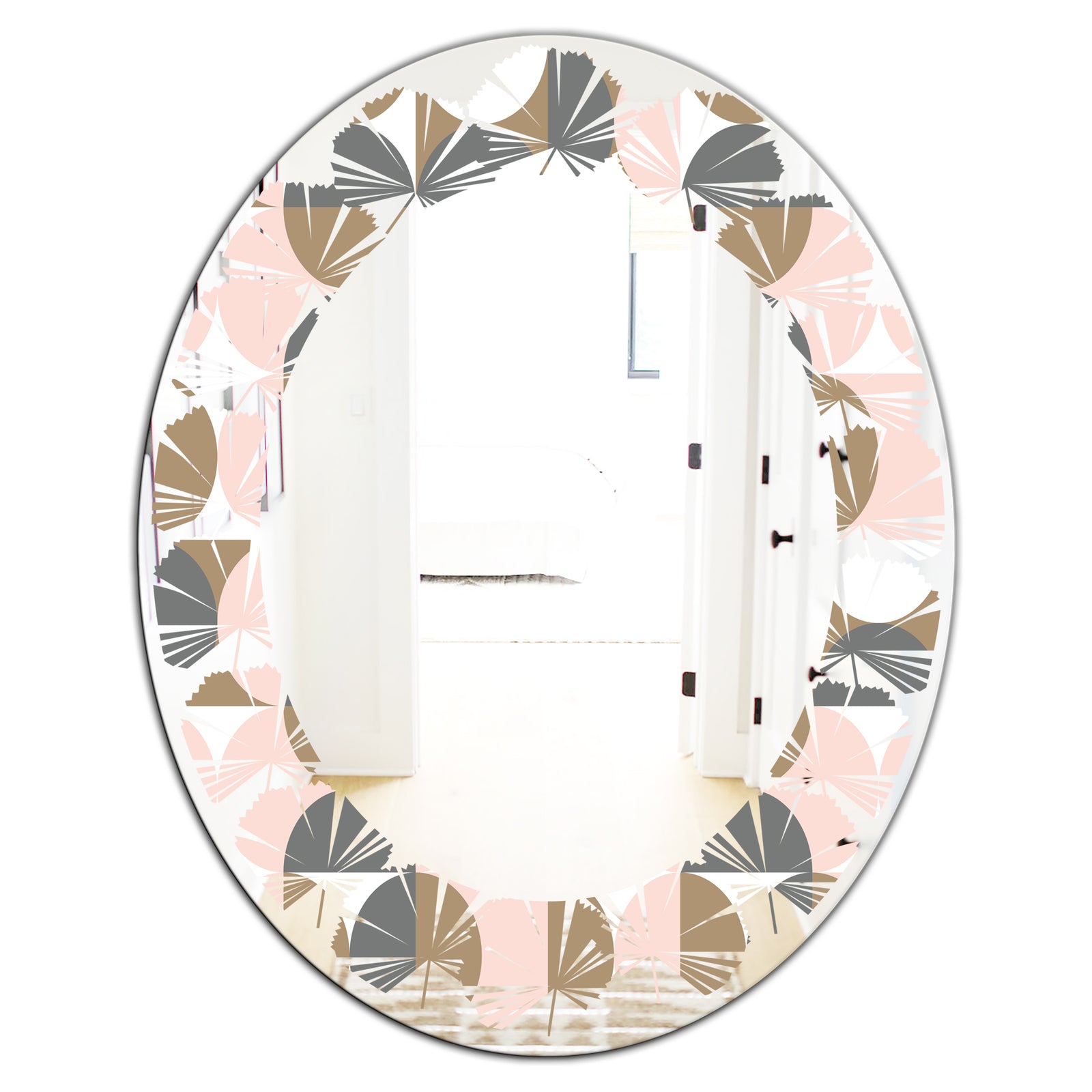 Retro Circular Pattern IV - Modern Round or Oval Wall Mirror - Leaves