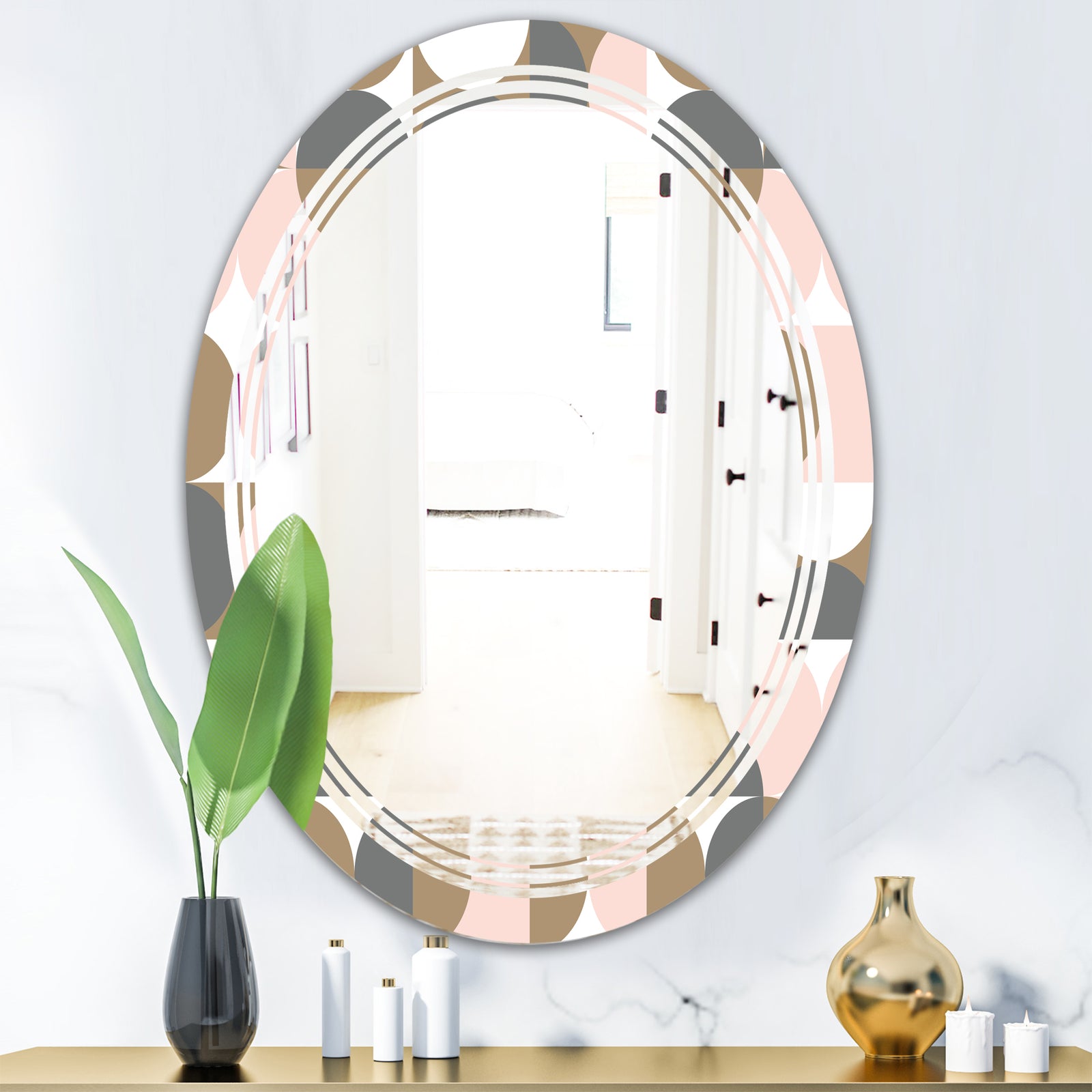 Retro Circular Pattern IV - Modern Round or Oval Wall Mirror - Triple C