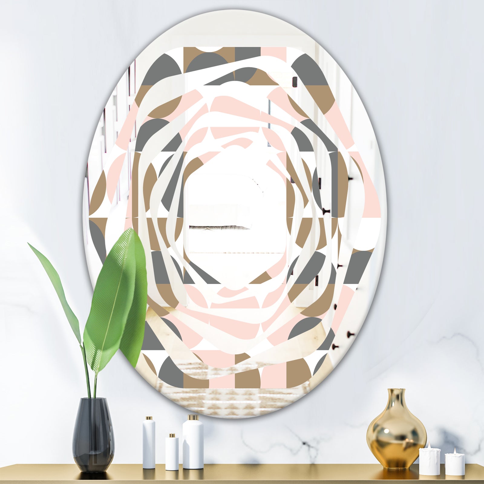 Retro Circular Pattern IV - Modern Round or Oval Wall Mirror - Whirl