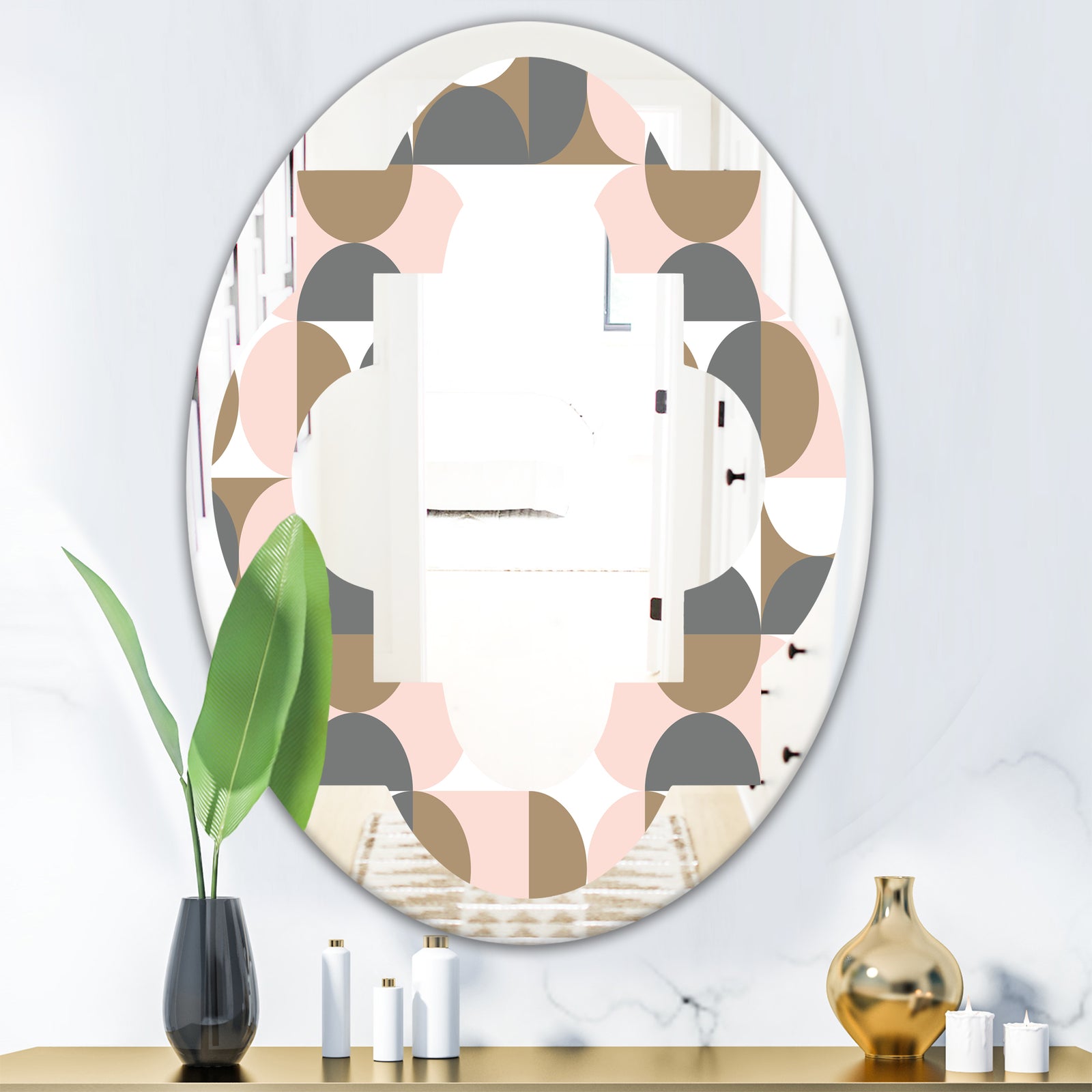 Retro Circular Pattern IV - Modern Round or Oval Wall Mirror - Quatrefoil