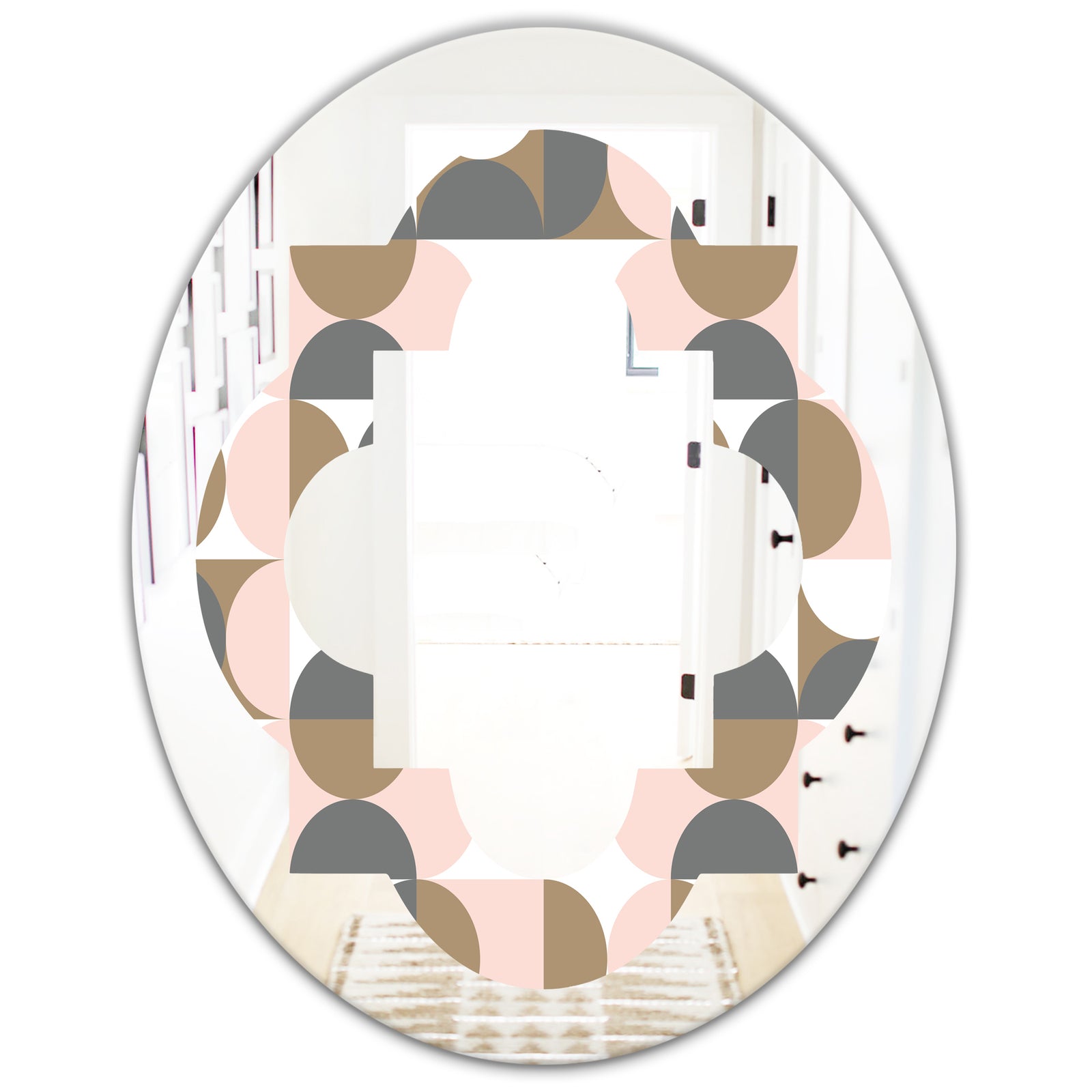 Retro Circular Pattern IV - Modern Round or Oval Wall Mirror - Quatrefoil