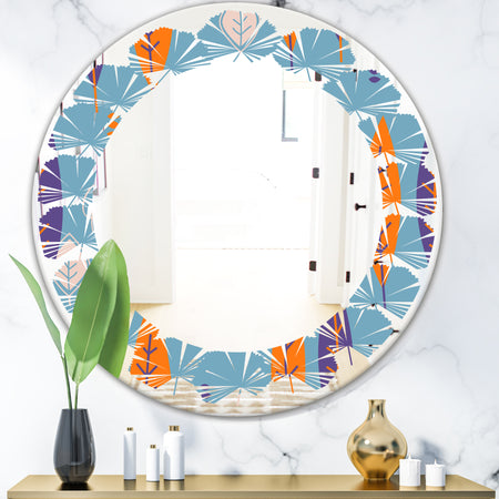 Floral Retro Botanical Pattern II - Modern Round or Oval Wall Mirror - Leaves