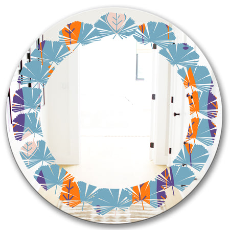 Floral Retro Botanical Pattern II - Modern Round or Oval Wall Mirror - Leaves