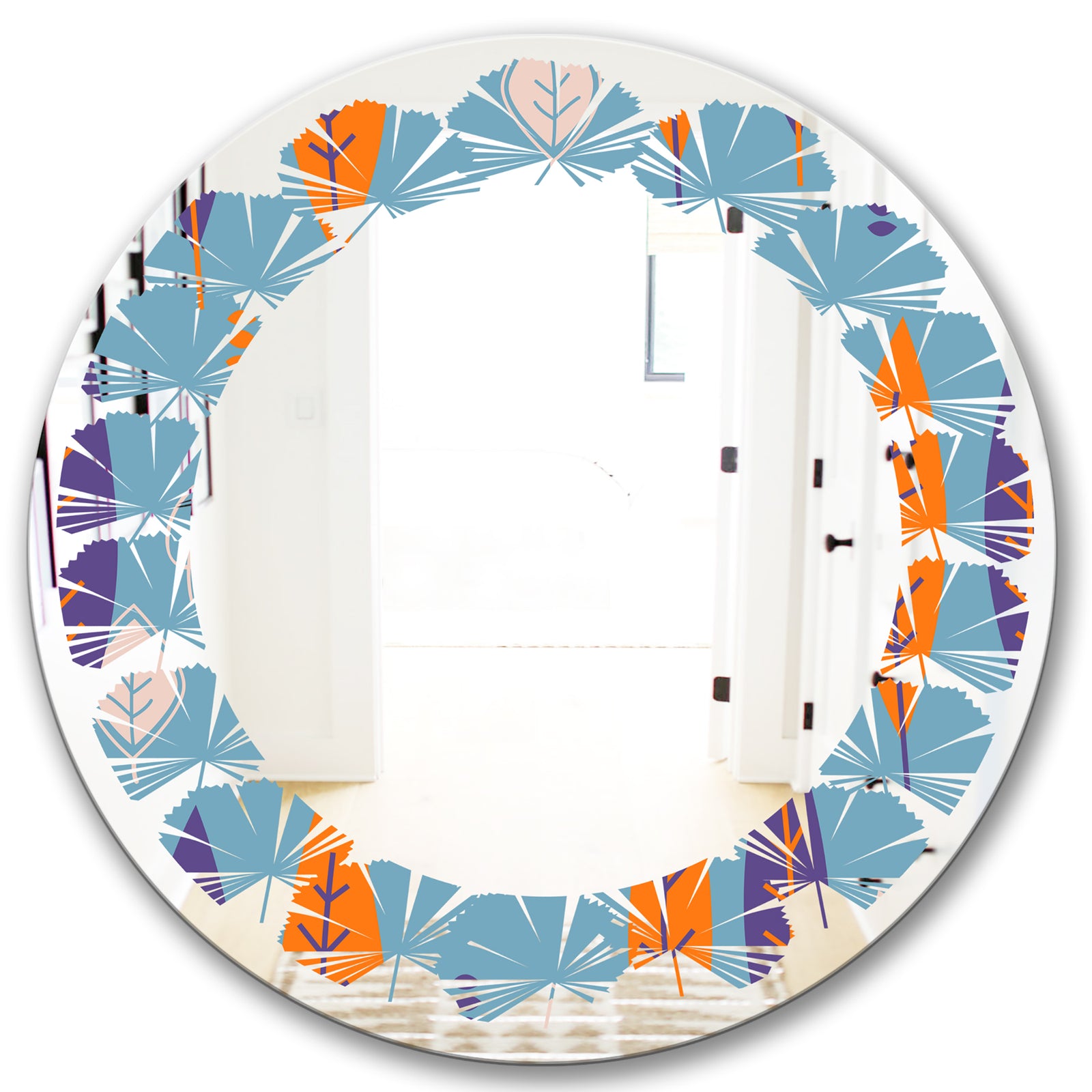 Floral Retro Botanical Pattern II - Modern Round or Oval Wall Mirror - Leaves