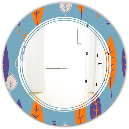 Floral Retro Botanical Pattern II - Modern Round or Oval Wall Mirror - Triple C