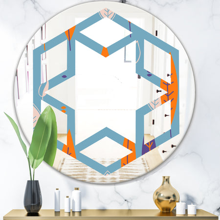 Floral Retro Botanical Pattern II - Modern Round or Oval Wall Mirror - Hexagon Star