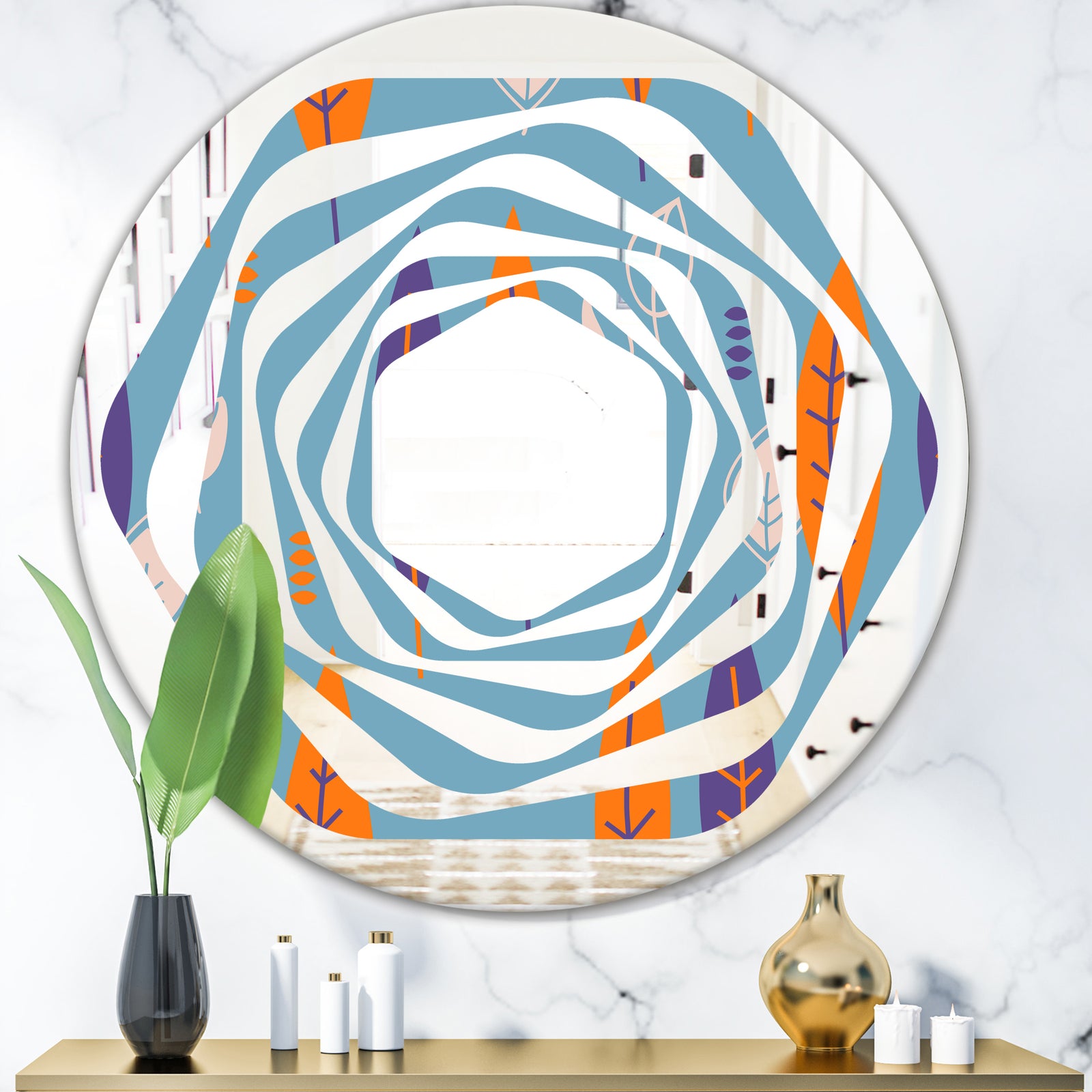 Floral Retro Botanical Pattern II - Modern Round or Oval Wall Mirror - Whirl