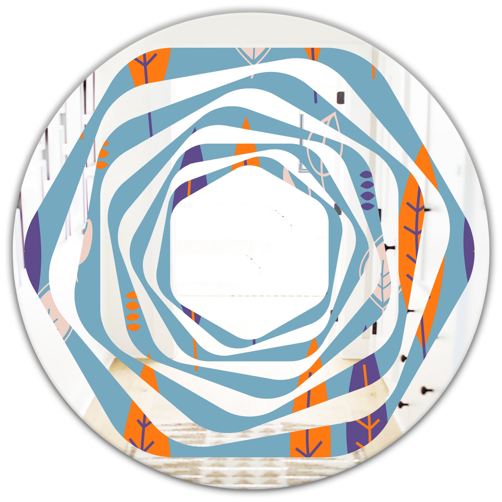 Floral Retro Botanical Pattern II - Modern Round or Oval Wall Mirror - Whirl