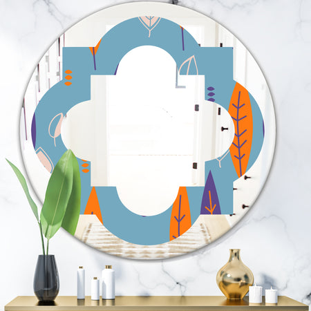 Floral Retro Botanical Pattern II - Modern Round or Oval Wall Mirror - Quatrefoil