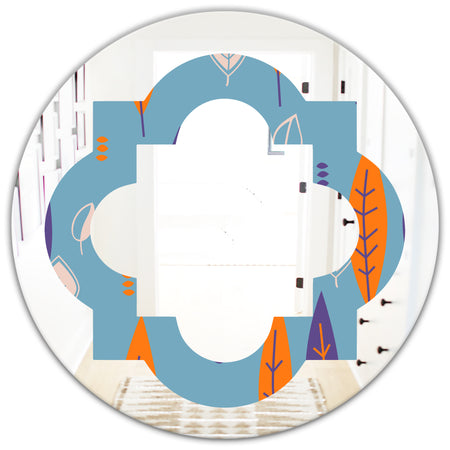 Floral Retro Botanical Pattern II - Modern Round or Oval Wall Mirror - Quatrefoil