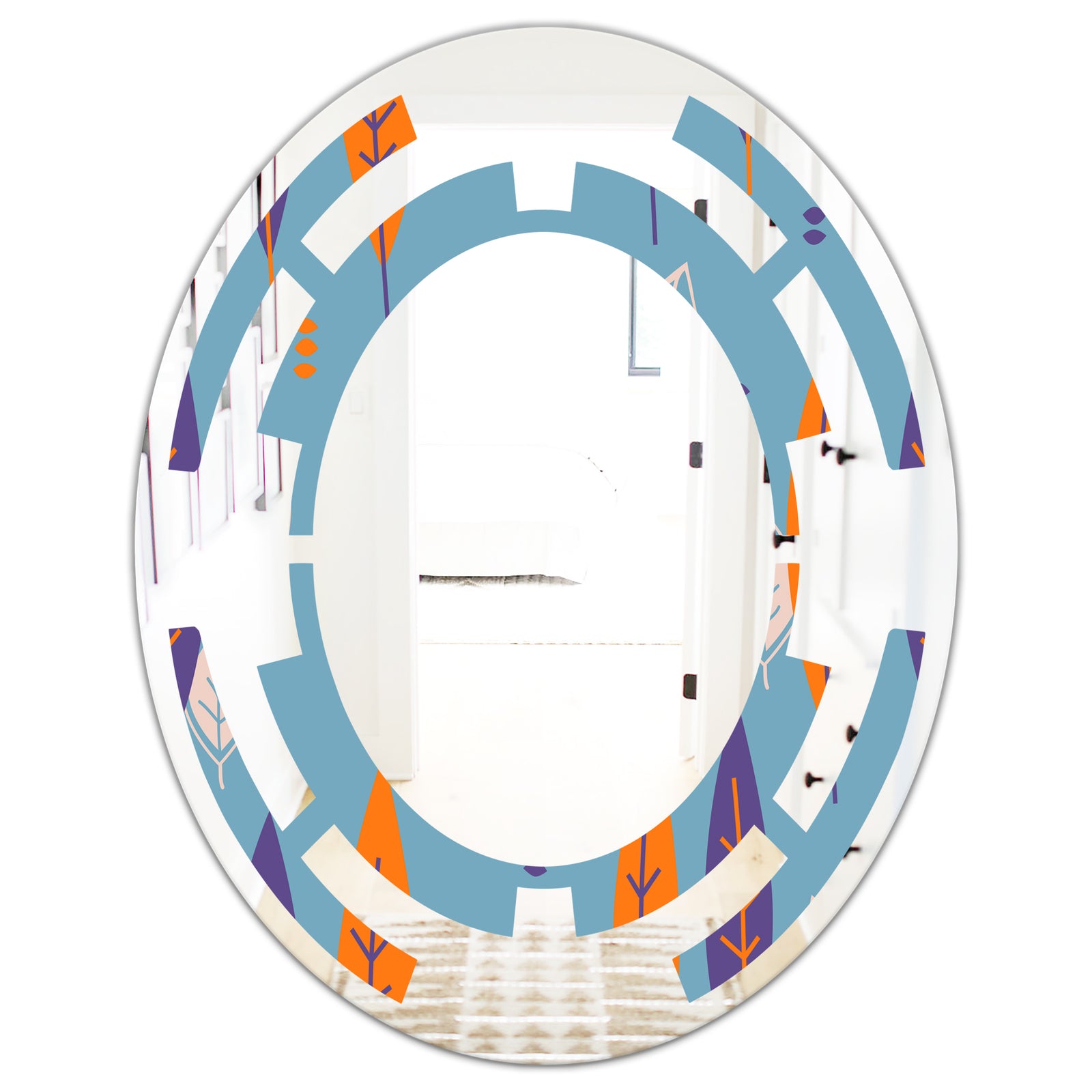 Floral Retro Botanical Pattern II - Modern Round or Oval Wall Mirror - Space