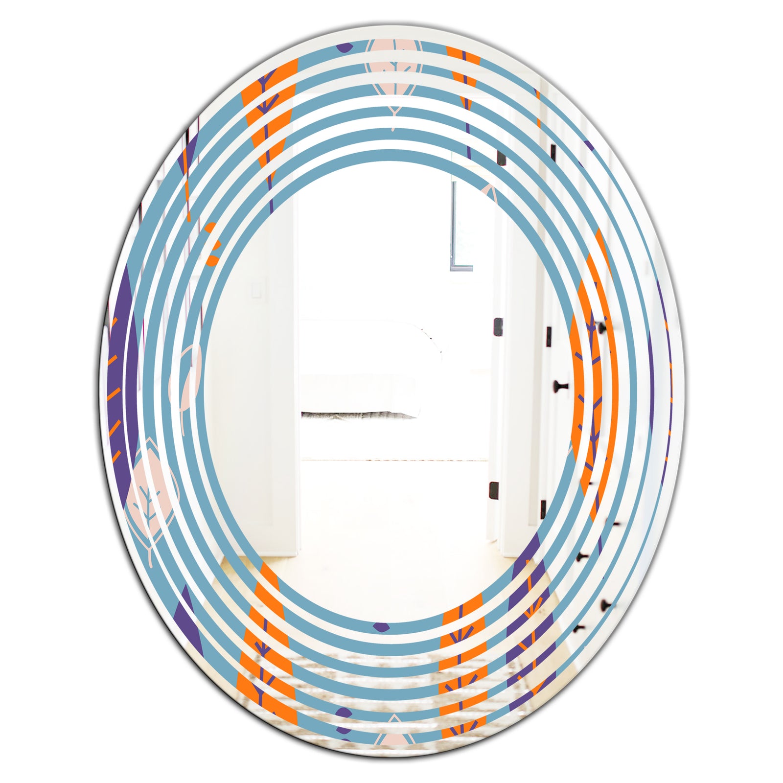 Floral Retro Botanical Pattern II - Modern Round or Oval Wall Mirror - Wave
