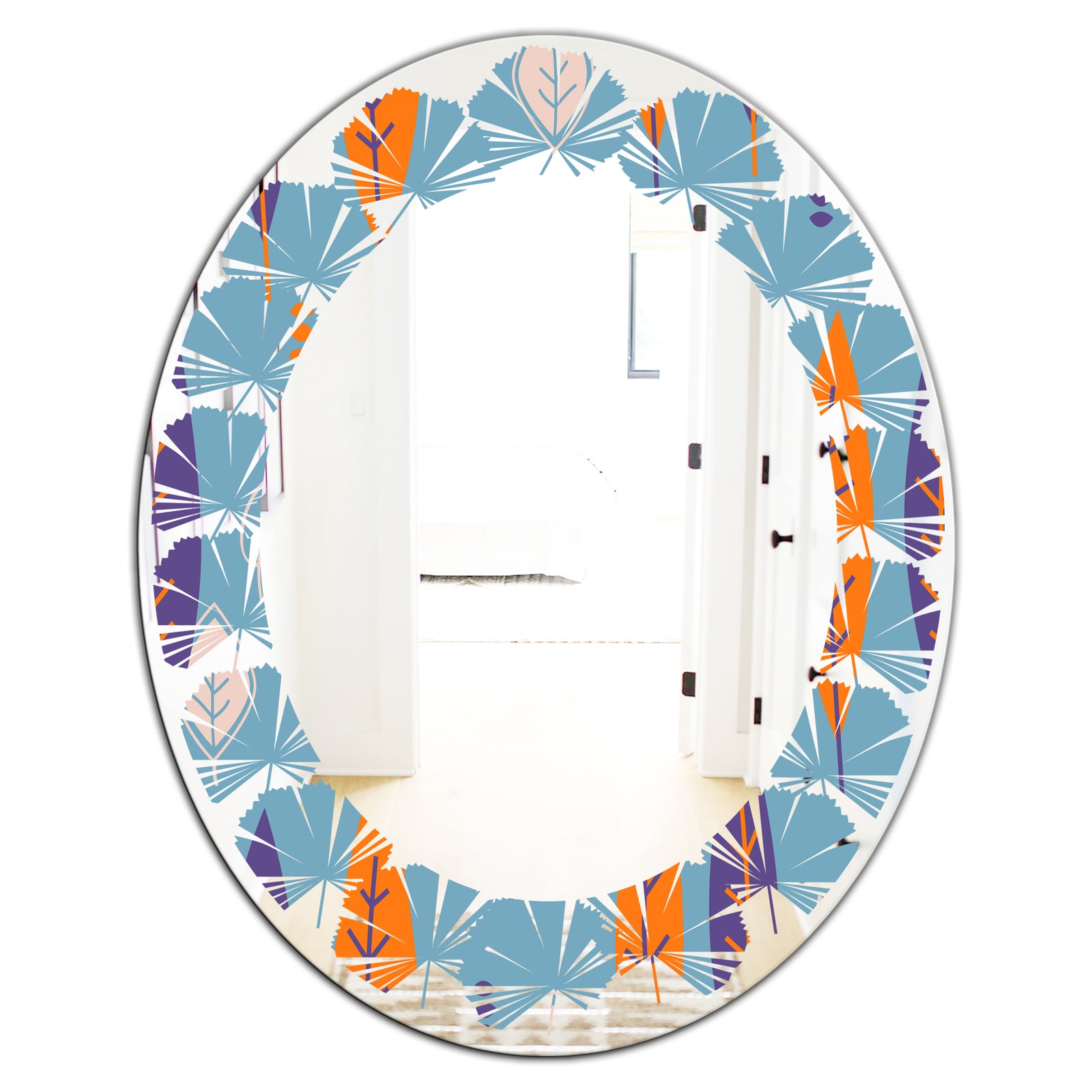 Floral Retro Botanical Pattern II - Modern Round or Oval Wall Mirror - Leaves