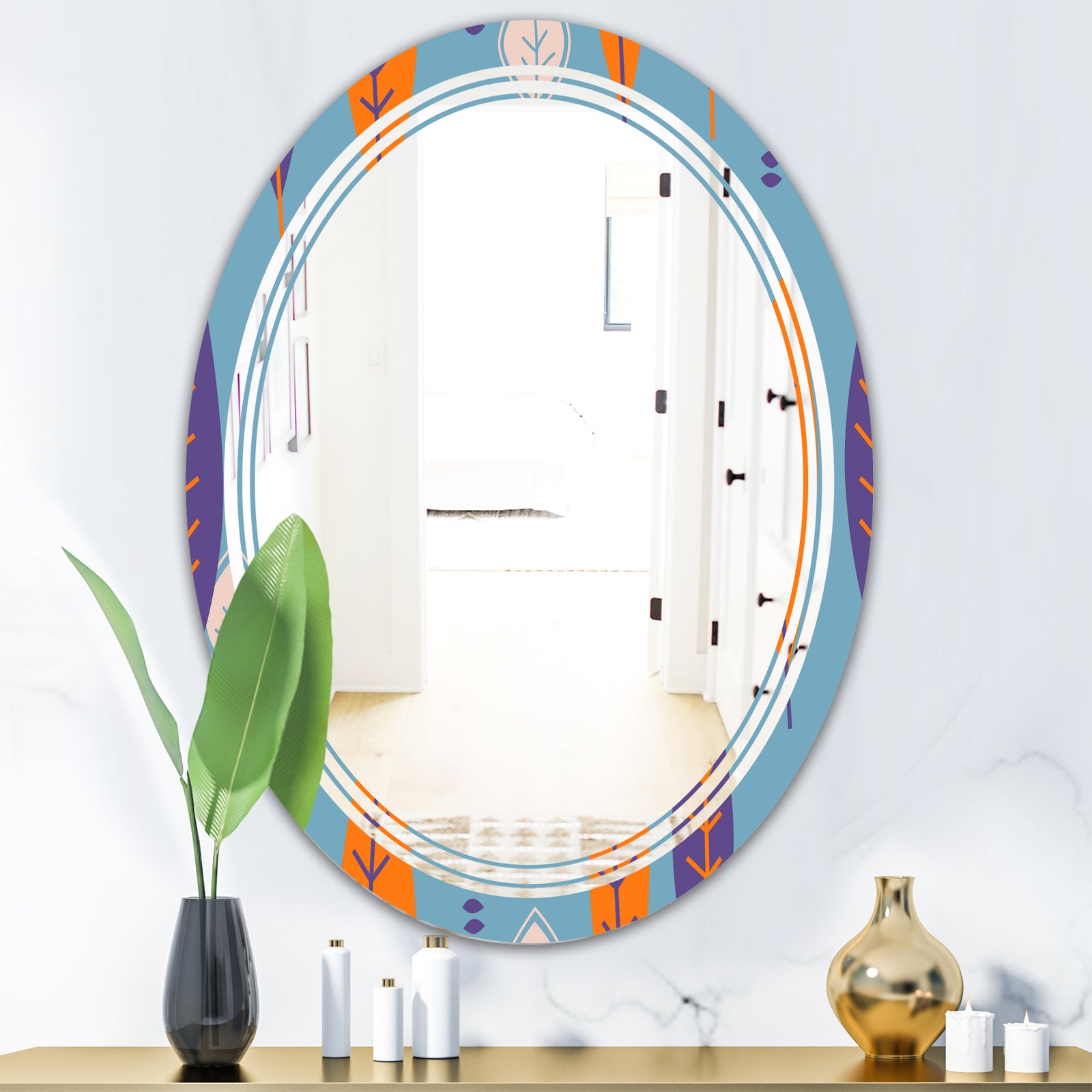 Floral Retro Botanical Pattern II - Modern Round or Oval Wall Mirror - Triple C