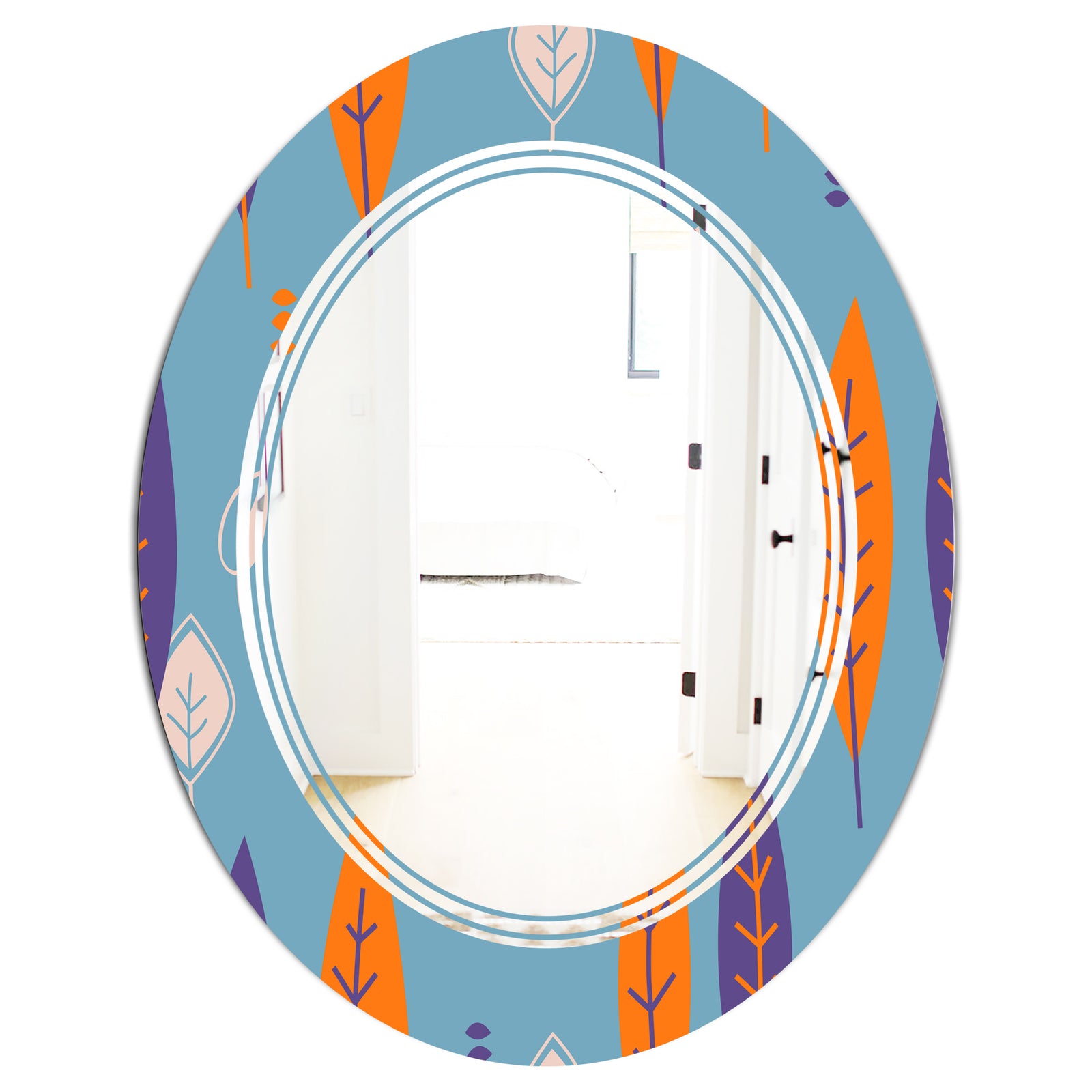 Floral Retro Botanical Pattern II - Modern Round or Oval Wall Mirror - Triple C