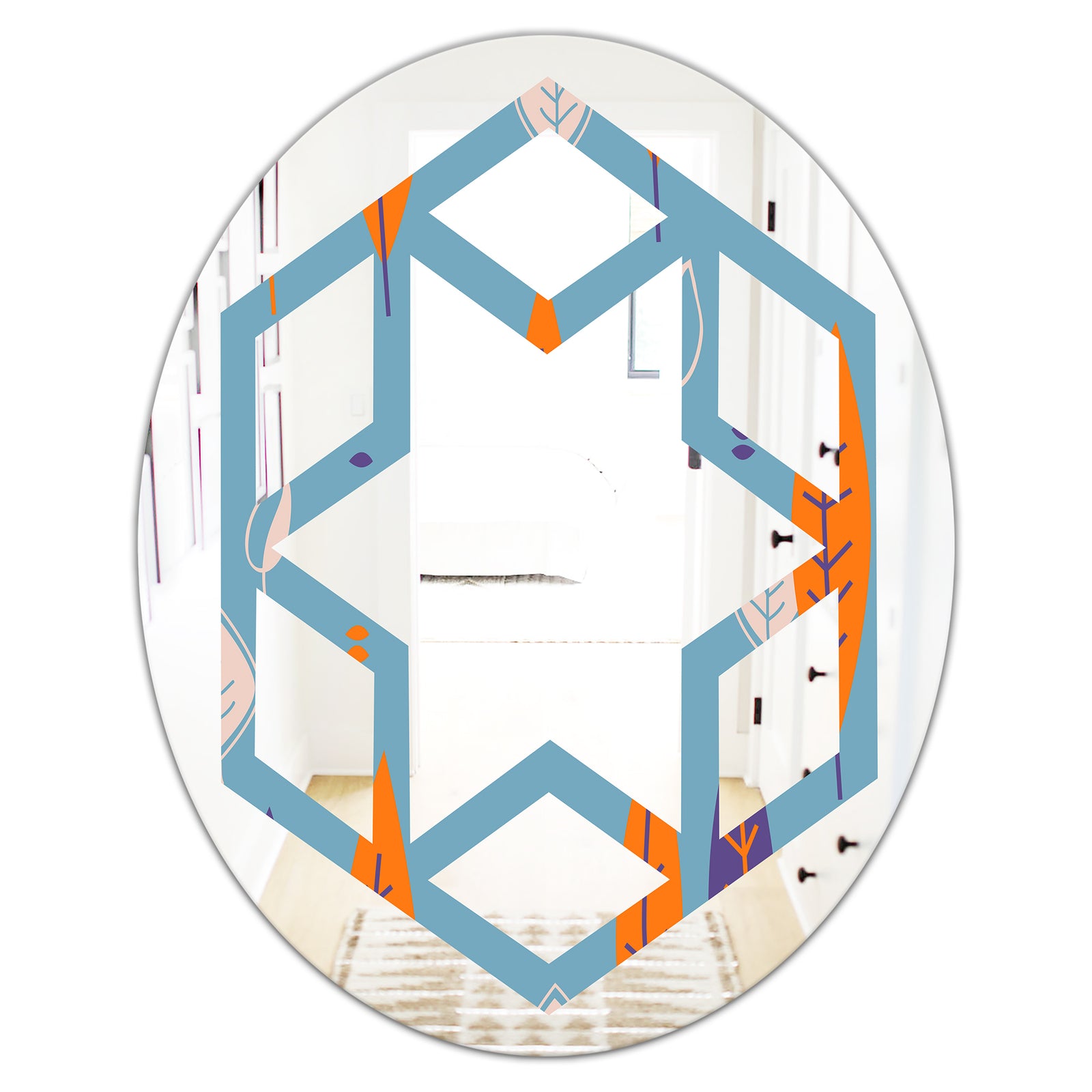 Floral Retro Botanical Pattern II - Modern Round or Oval Wall Mirror - Hexagon Star