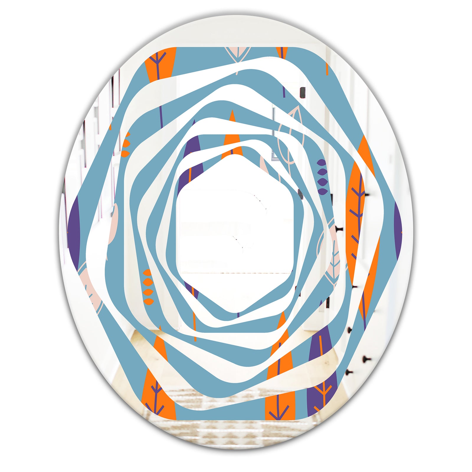 Floral Retro Botanical Pattern II - Modern Round or Oval Wall Mirror - Whirl