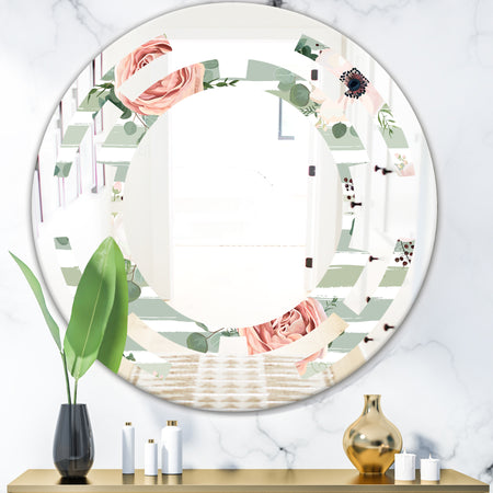 Floral Retro Pattern V - Cottage Round or Oval Wall Mirror - Space