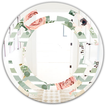 Floral Retro Pattern V - Cottage Round or Oval Wall Mirror - Space