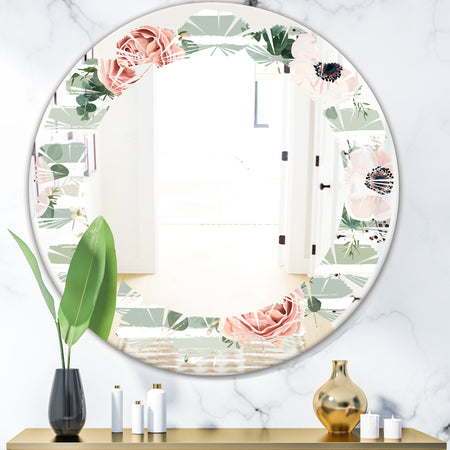 Floral Retro Pattern V - Cottage Round or Oval Wall Mirror - Leaves