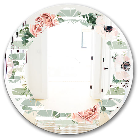 Floral Retro Pattern V - Cottage Round or Oval Wall Mirror - Leaves