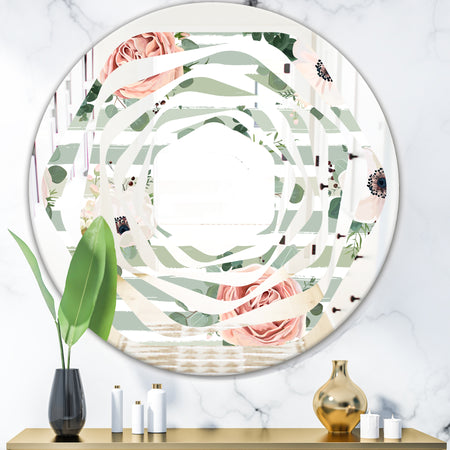 Floral Retro Pattern V - Cottage Round or Oval Wall Mirror - Whirl