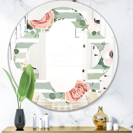 Floral Retro Pattern V - Cottage Round or Oval Wall Mirror - Quatrefoil
