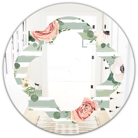 Floral Retro Pattern V - Cottage Round or Oval Wall Mirror - Quatrefoil