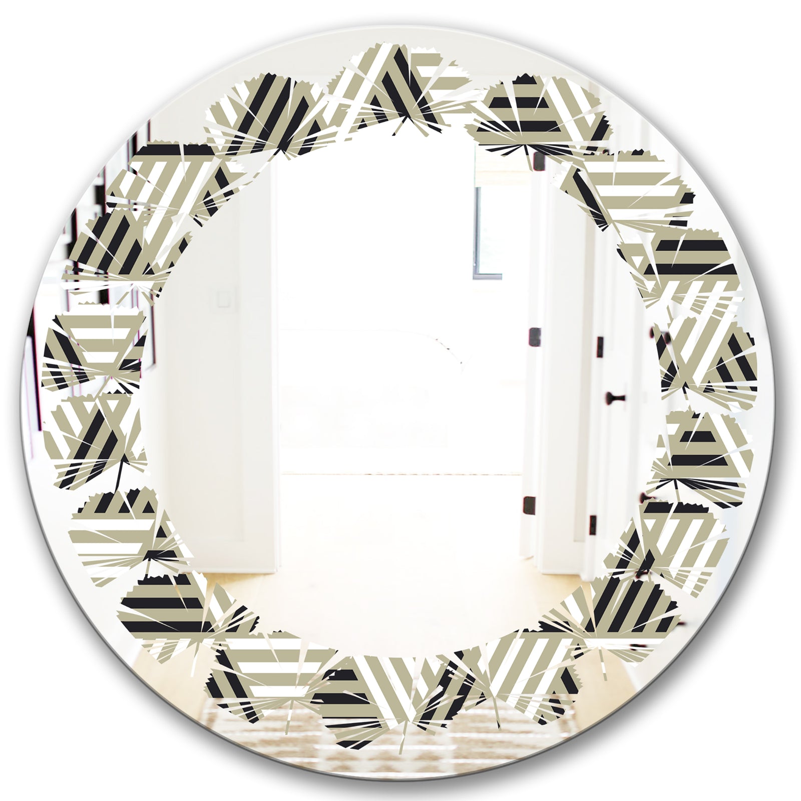 Triangular Retro Design VIII - Modern Round or Oval Wall Mirror - Leaves