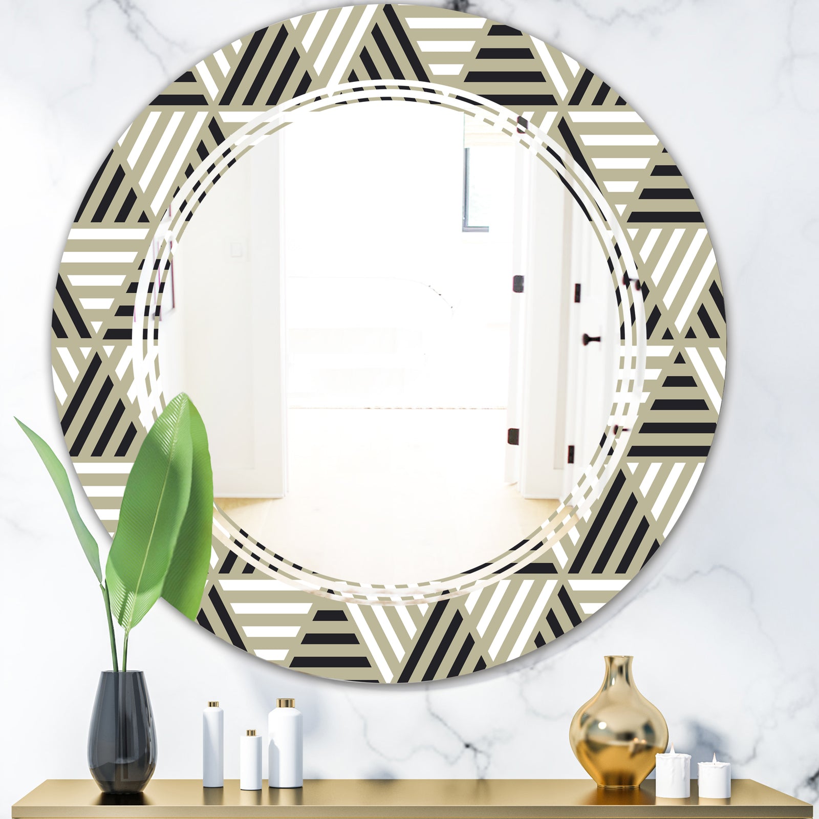 Triangular Retro Design VIII - Modern Round or Oval Wall Mirror - Triple C