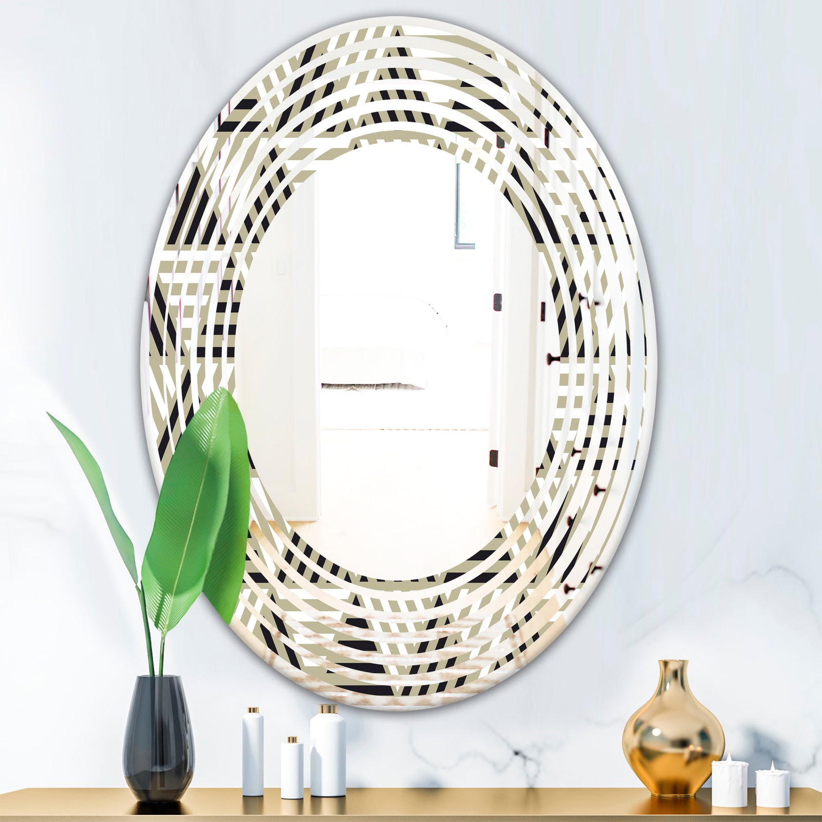 Triangular Retro Design VIII - Modern Round or Oval Wall Mirror - Wave