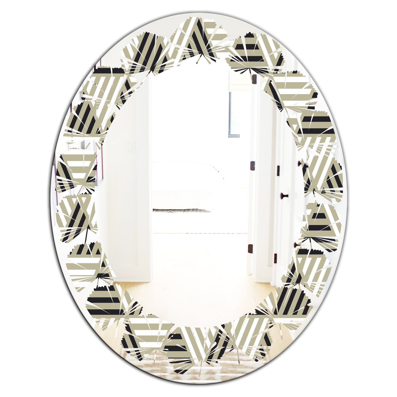 Triangular Retro Design VIII - Modern Round or Oval Wall Mirror - Leaves