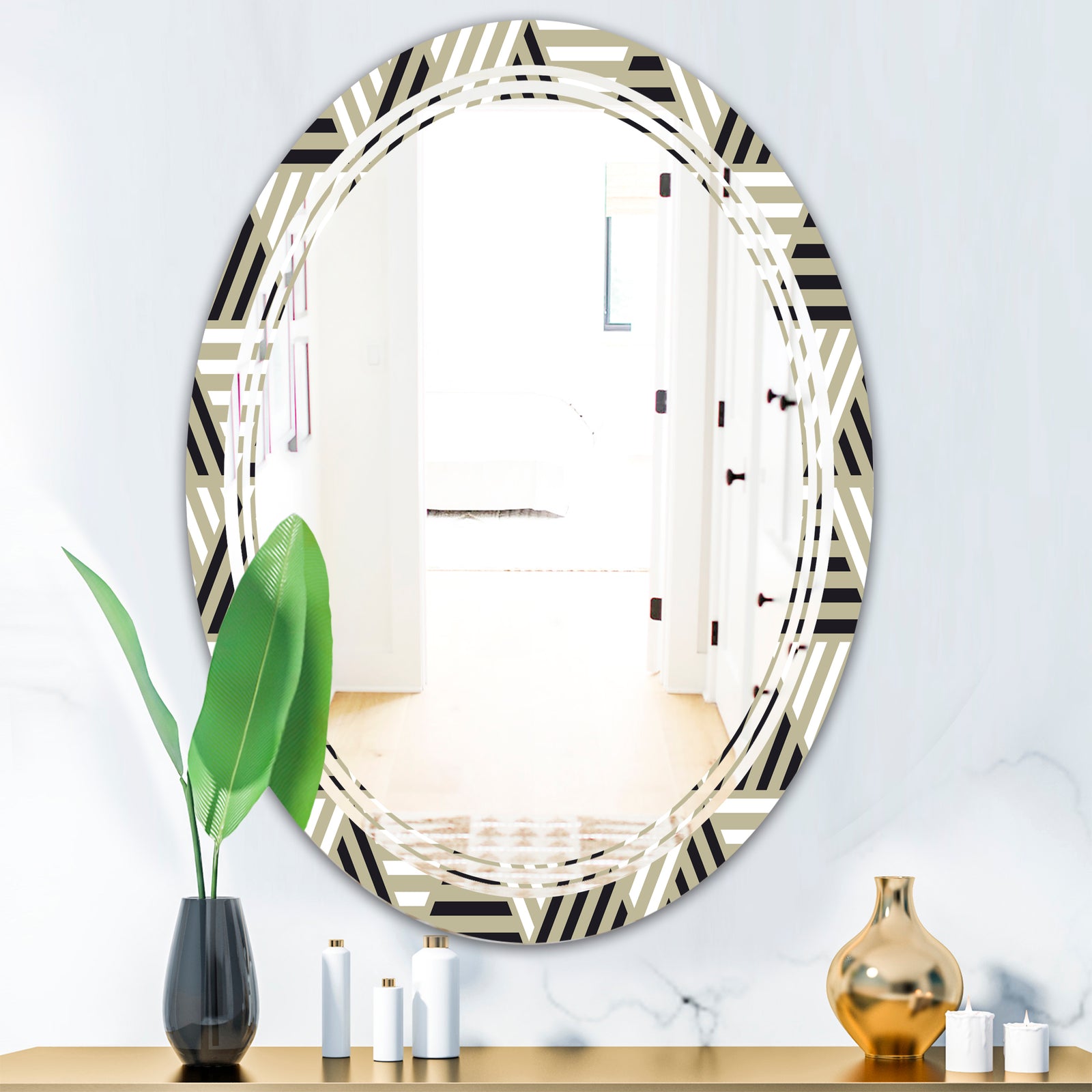 Triangular Retro Design VIII - Modern Round or Oval Wall Mirror - Triple C