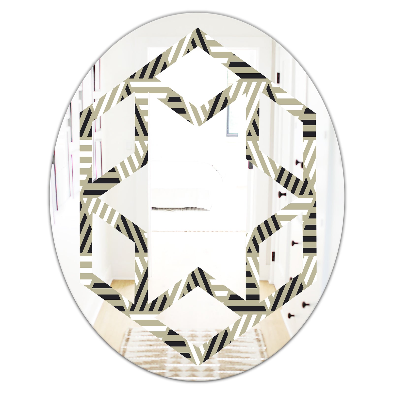Triangular Retro Design VIII - Modern Round or Oval Wall Mirror - Hexagon Star